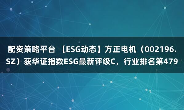 配资策略平台 【ESG动态】方正电机（002196.SZ）获华证指数ESG最新评级C，行业排名第479